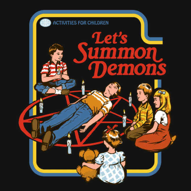 Dibujo de niños invocando al demonio por Steven Rhodes
