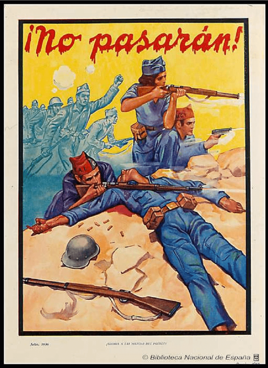 Cartel con el lema NO PASARAN
