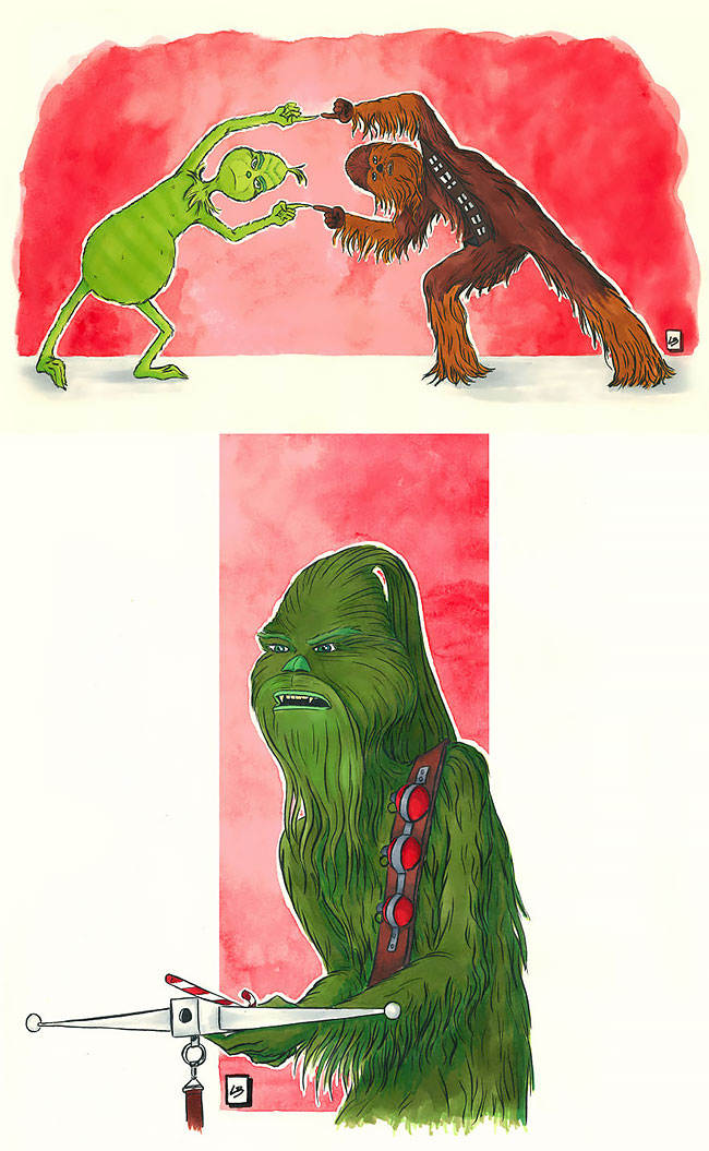 eñ grinch y chewbacca fusion cartoon