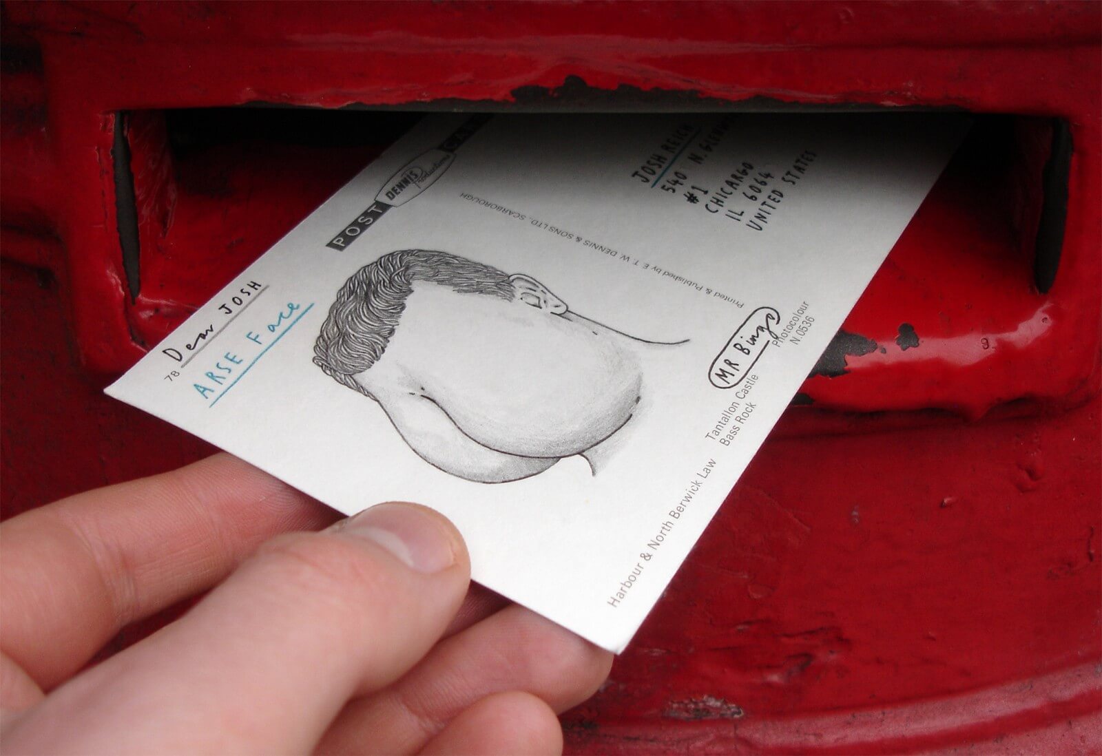 Hate Male, postales por correo con ilustraciones de Mr. Bingo