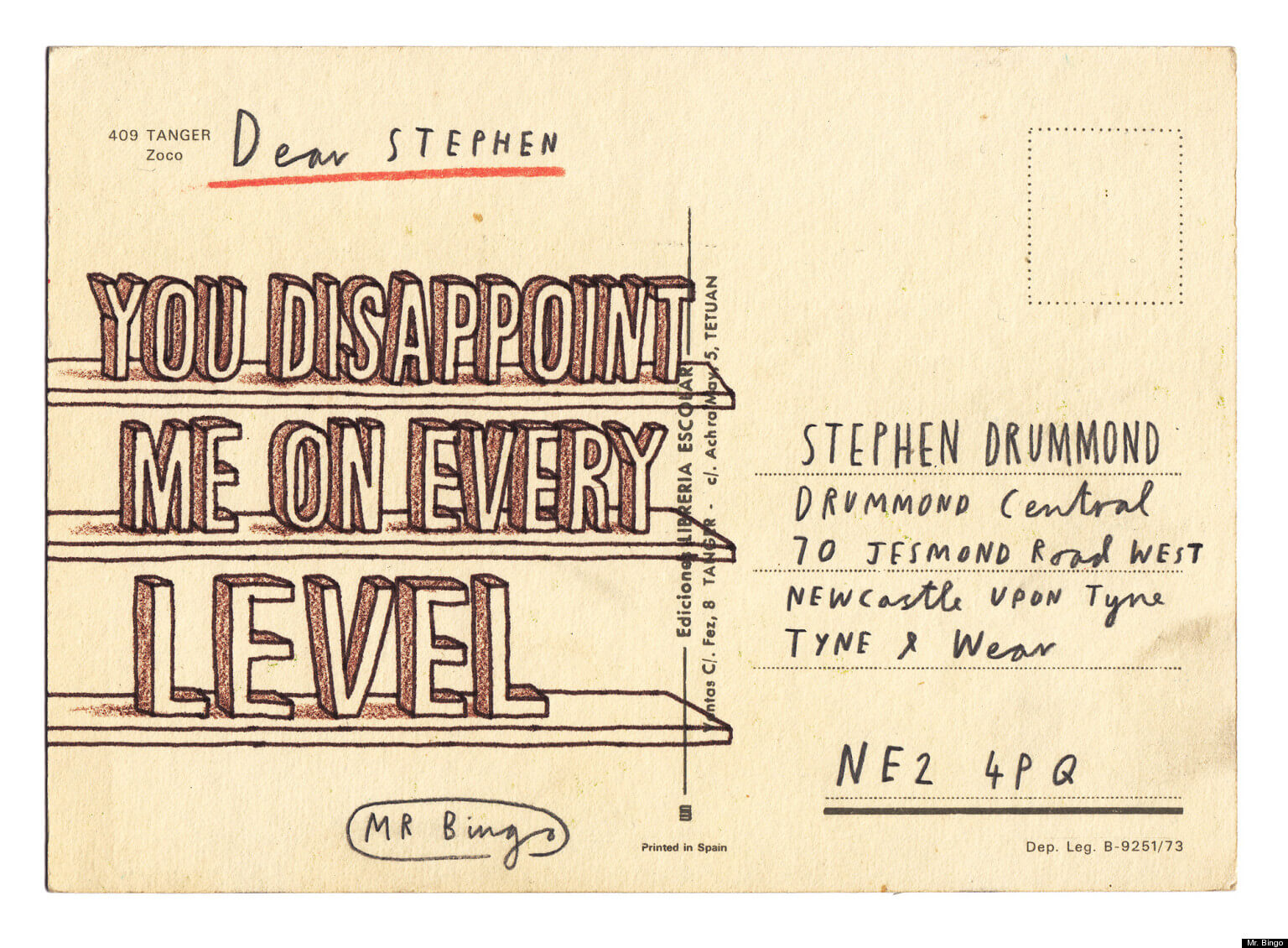 desappont, postales de Mr. Bingo con isultos