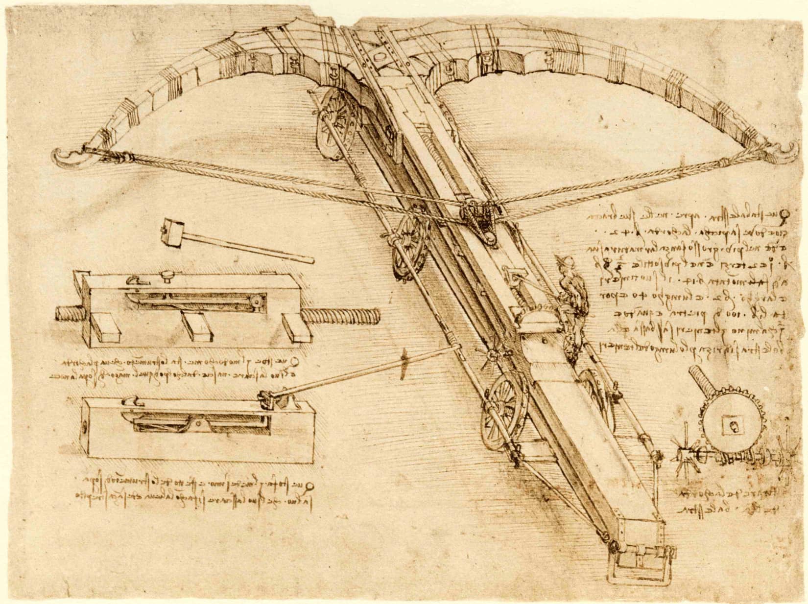Ballesta en el codice atlantico de leonardo da vinci