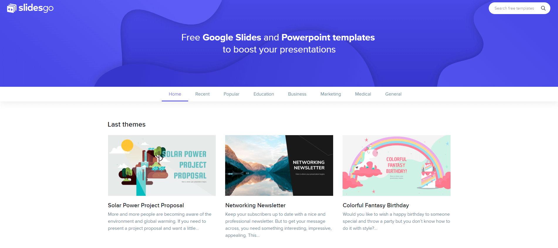 Home page de slidego, web para crear presentaciones powerpoint gratis
