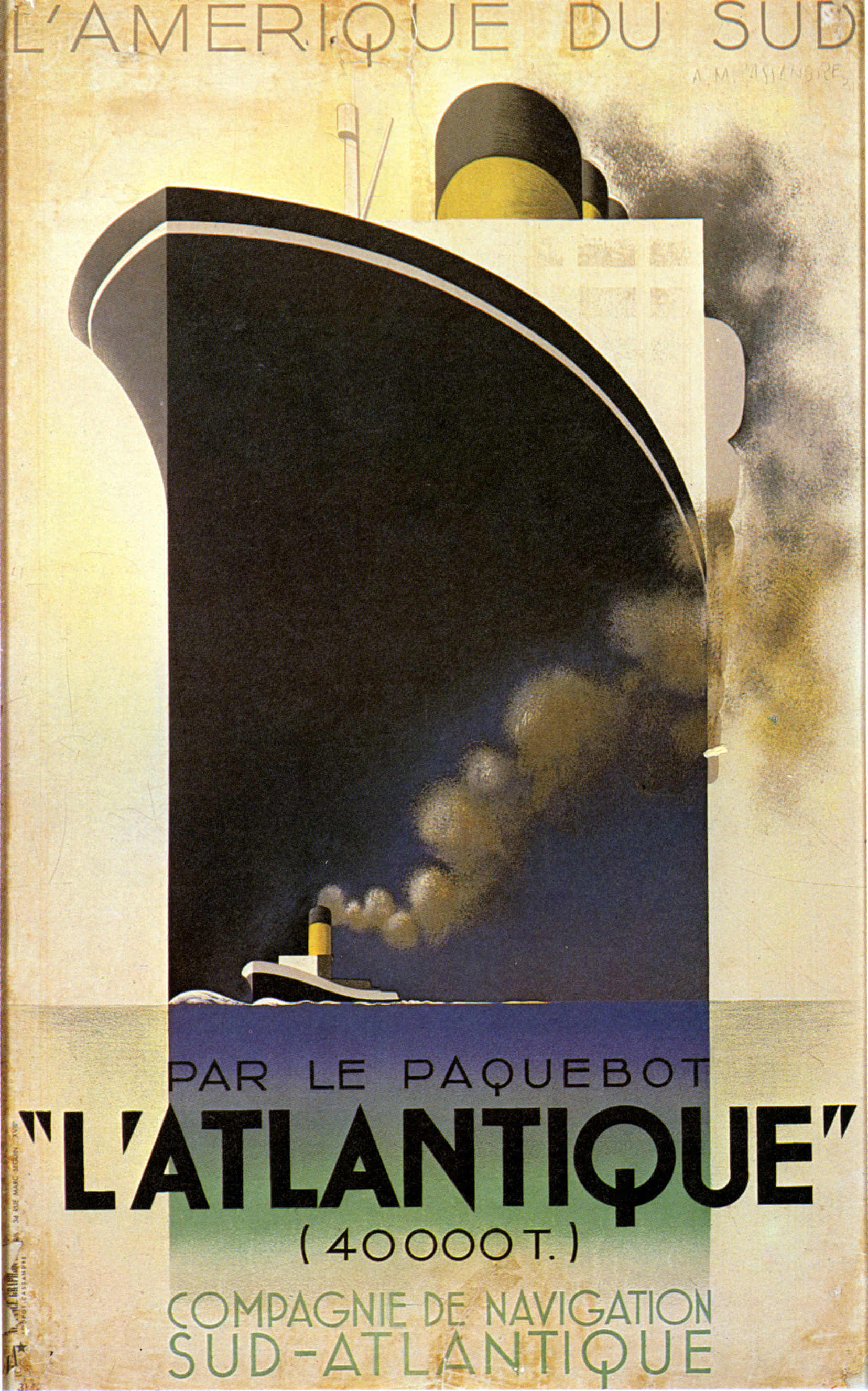 Cartel de la compañia de navegación del sur-atlantico de AM Cassandre