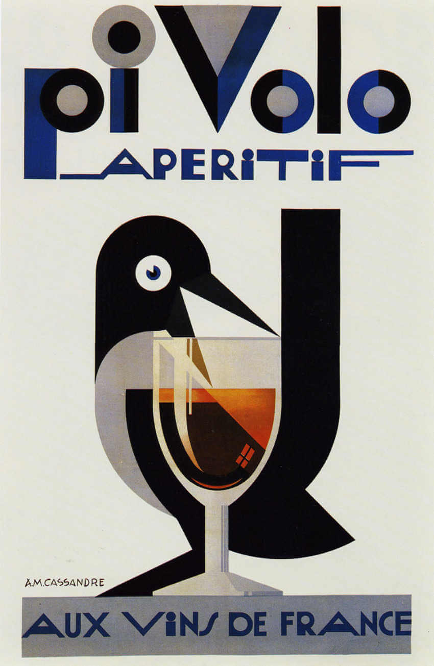 Ilustración de estilo cubista pivolo aperitif de AM Cassandre