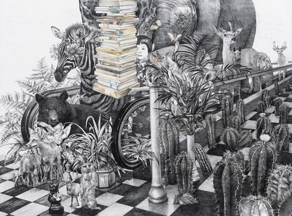 animales y libros ilustracion zhao na