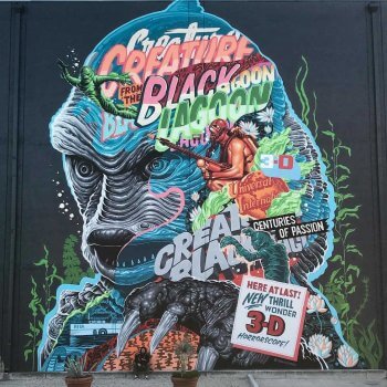 La cosa del pantano en pared graffiti por Tristan Eaton