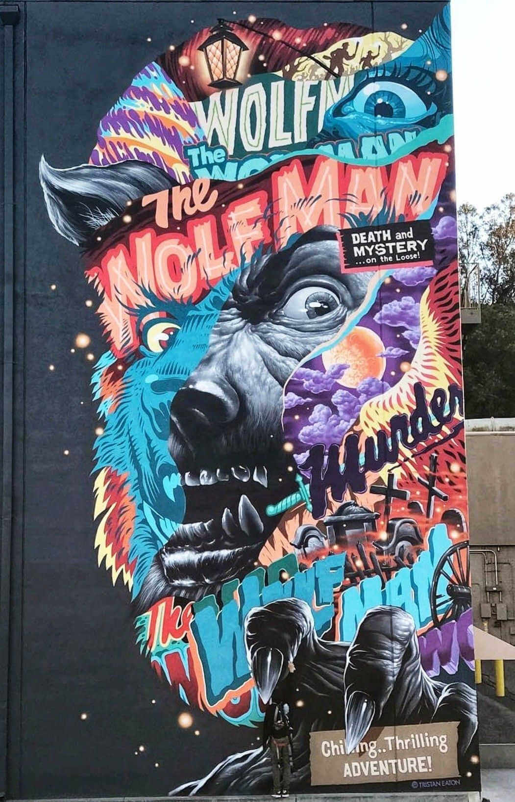 Mural del hombre lobo pintado por trista eaton