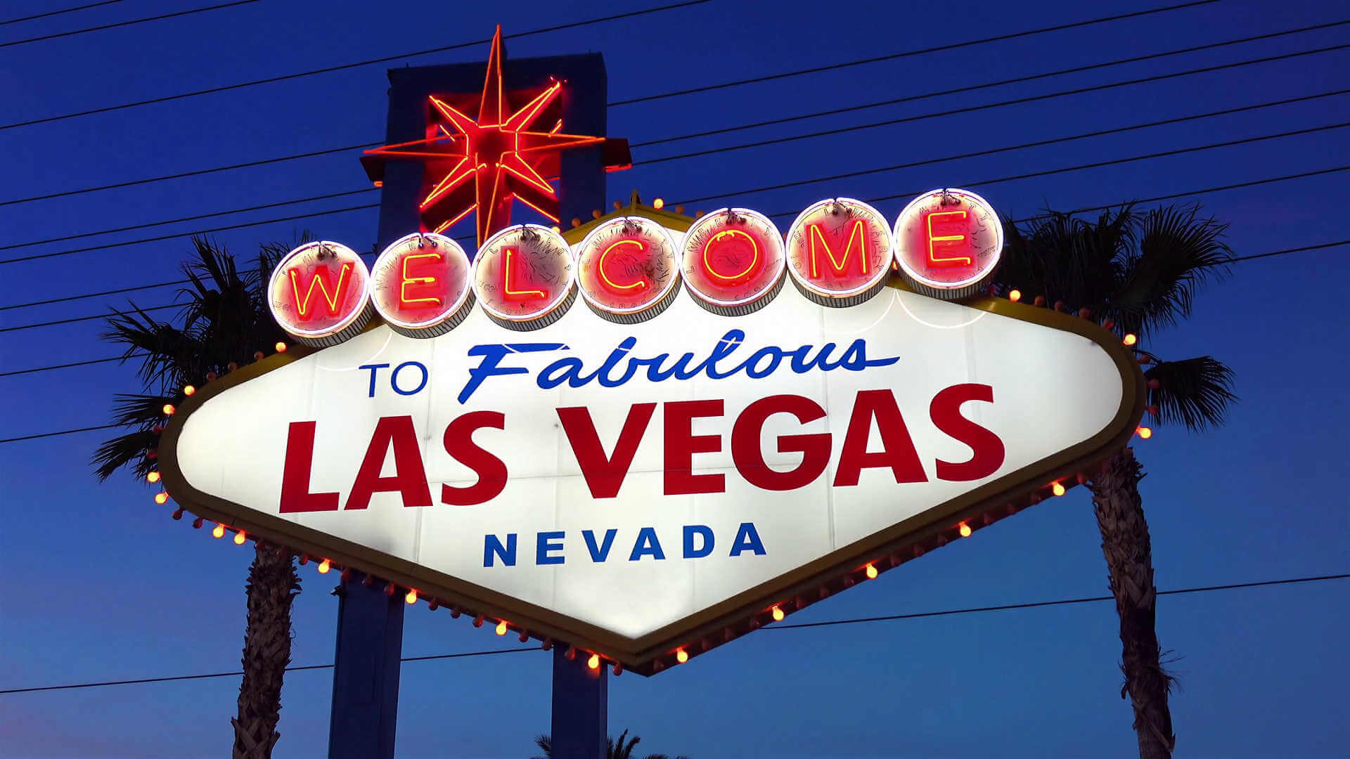 cartel de entrada a las vegas en la noche