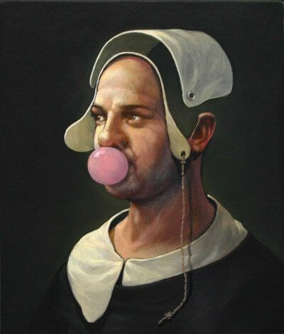 pintura al oleo de Alan MacDonald mujer con chicle