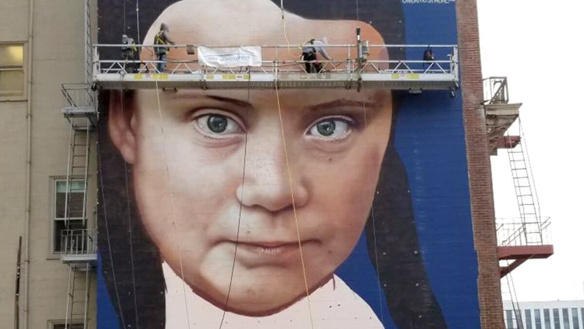 mural de greta Thunberg en san francisco