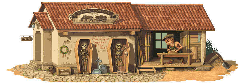 casita pixel art con esqueletos