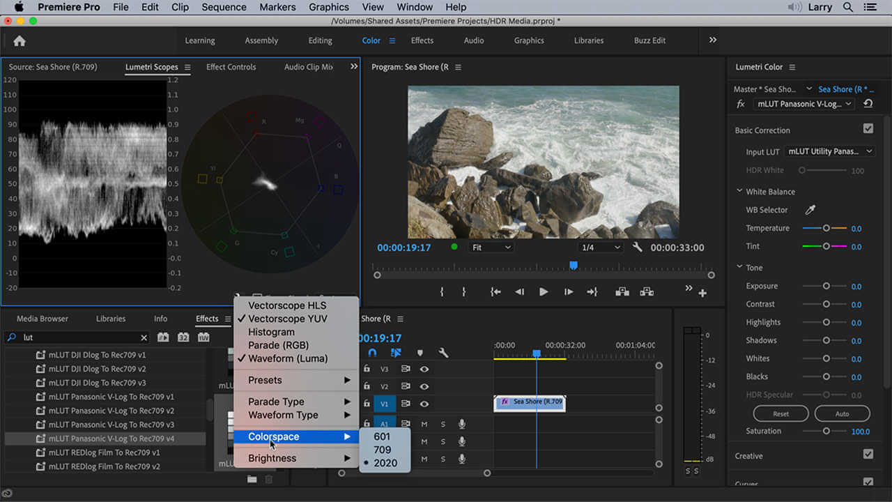 Interface de Adobe Premiere