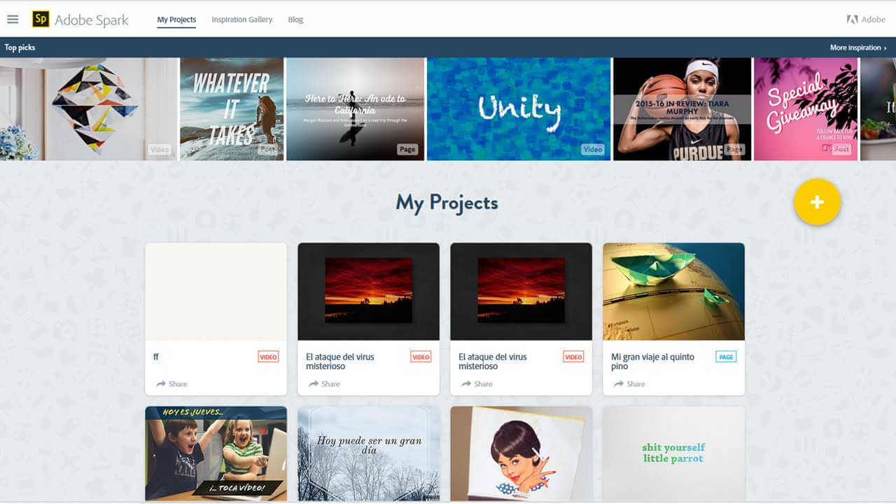 Interface de Adobe Spark Post