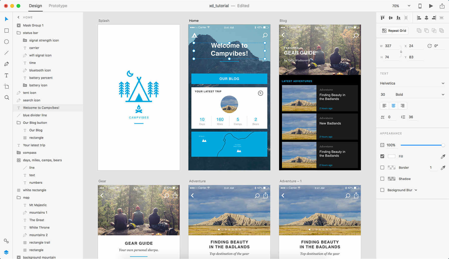 Interface de Adobe XD