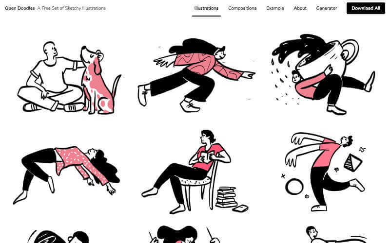 portada de la web open doodles con ilustraciones gratuitas