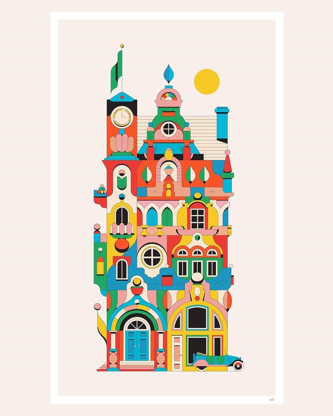 dibujo geometrico de un edificio antiguo por Calvin sprague