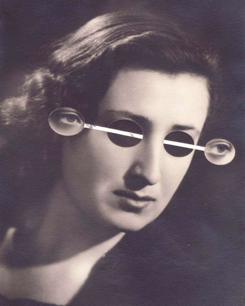 collage de mujer con defecto en los ojos de kensuke koike