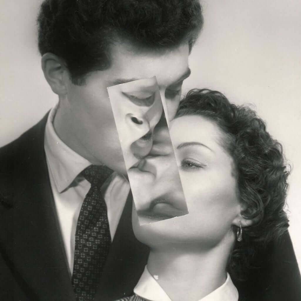 collage de pareja besandose