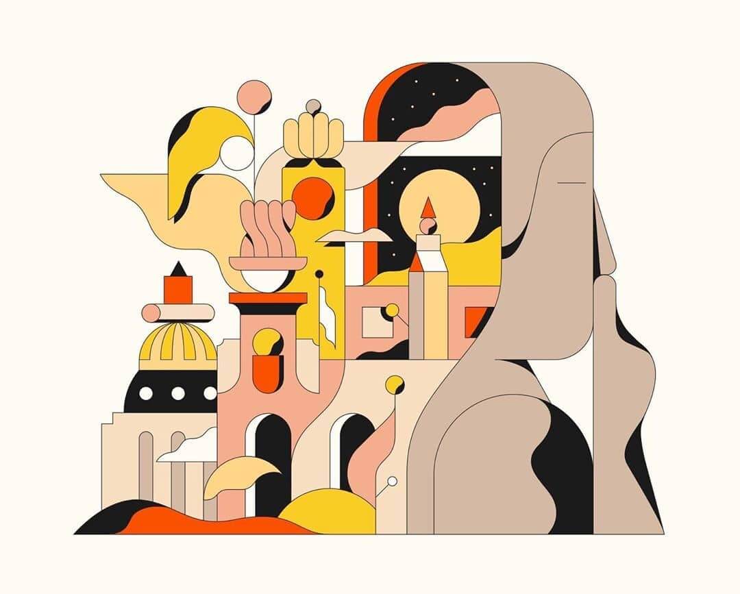 dibujo geometrico de una ciudad hecho por Calvin sprague