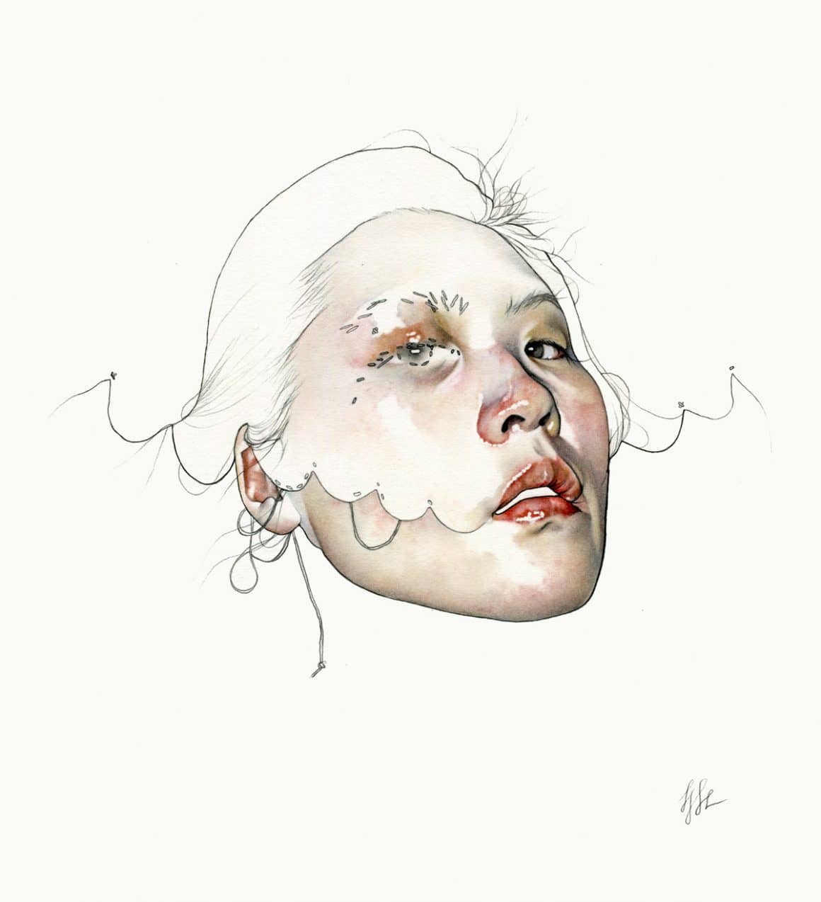 Rostro de mujer en la pintura de haejung lee