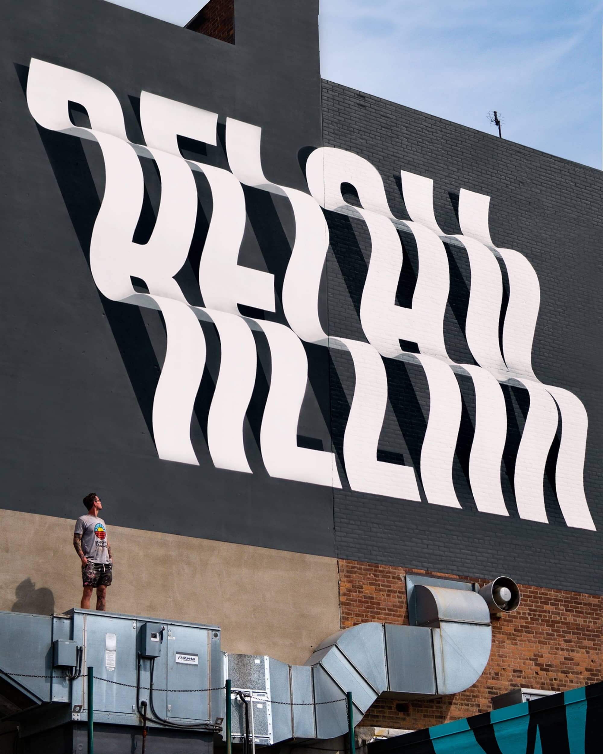 efecto optico con letras en murales ben johnston