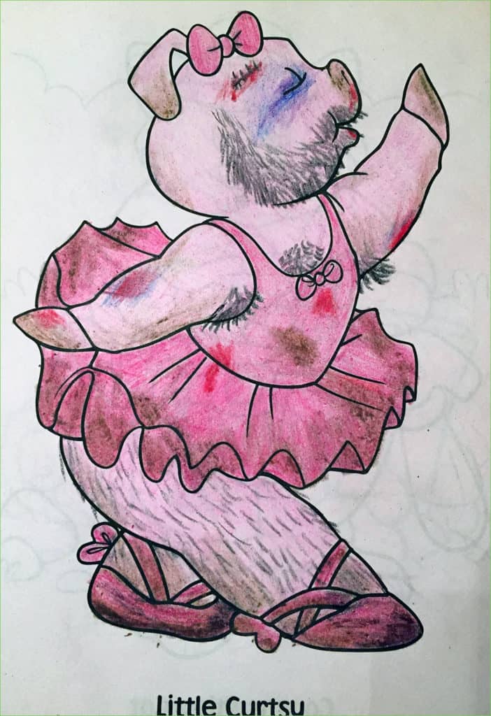cerdito coloreado por un adulto