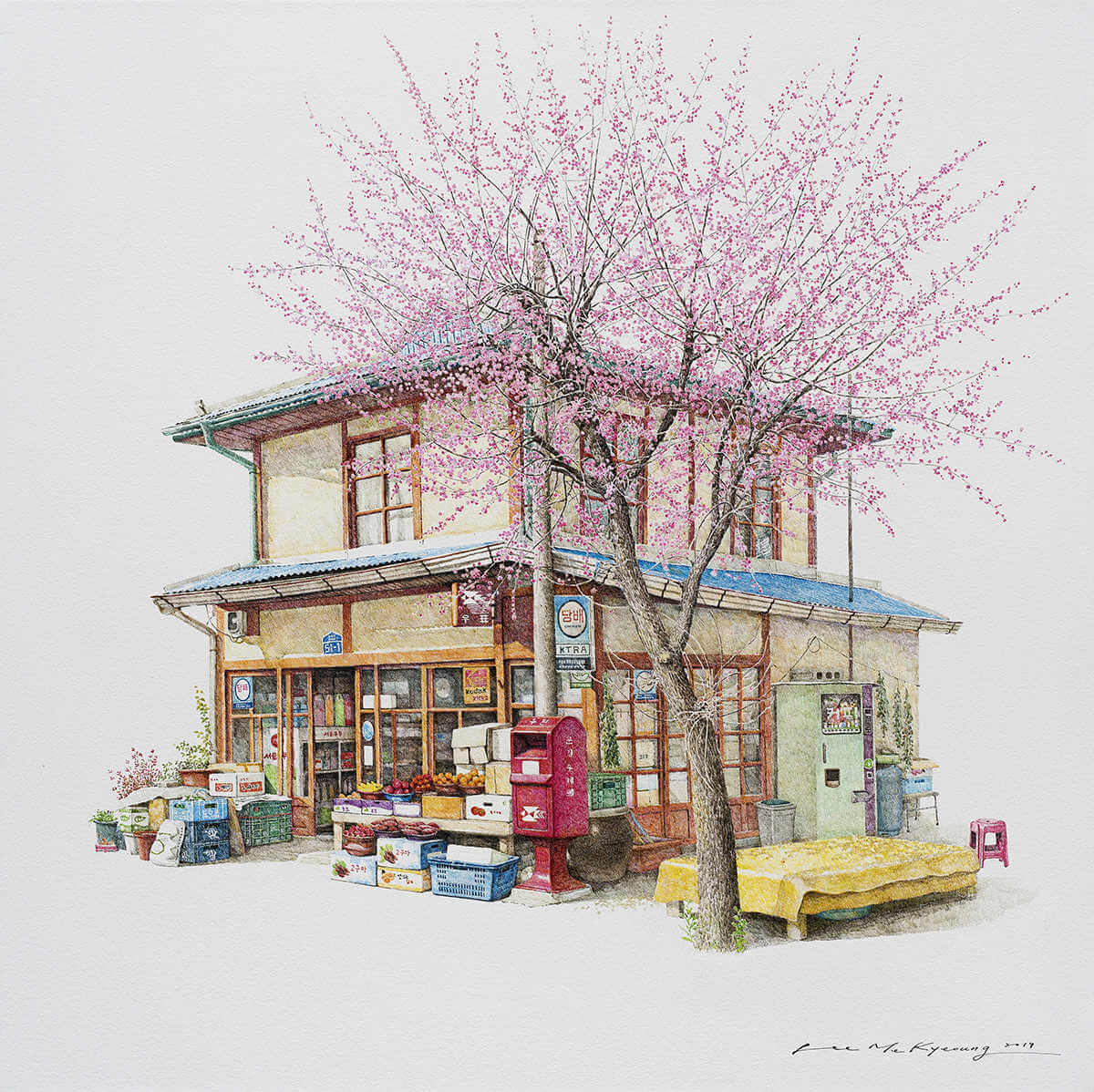Ilustracion tiendas tradicionales en corea del sur