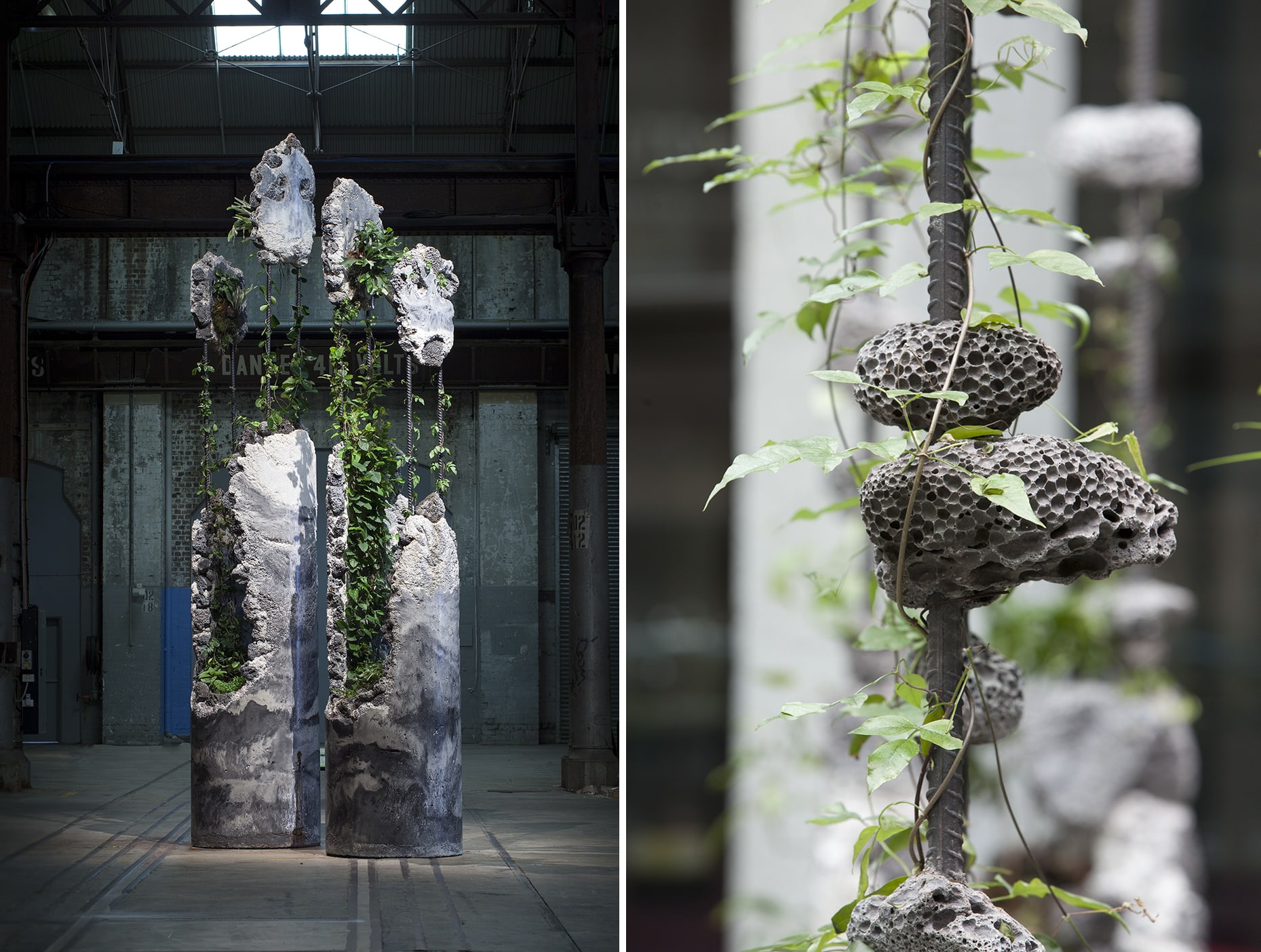 esculturas jamie north columnas Succession nido