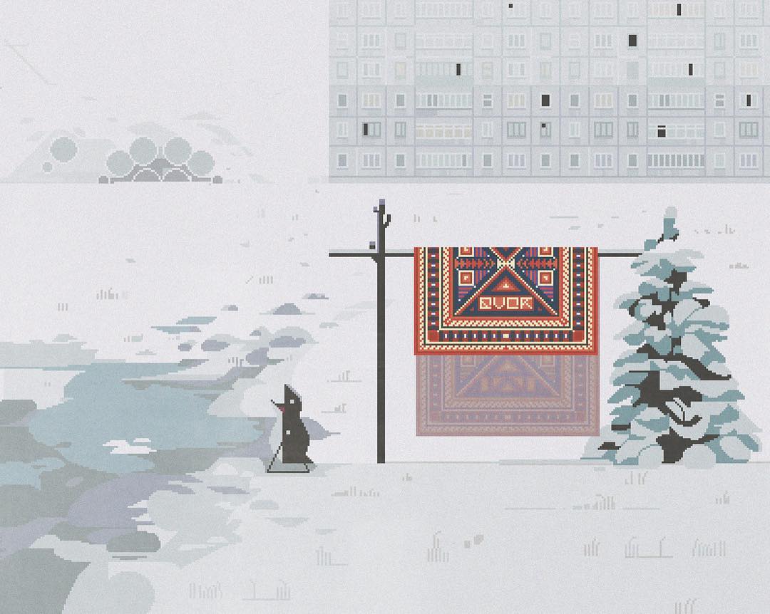 Ilustración pixel art 8bits de una lago congelado hecha por 6VCR