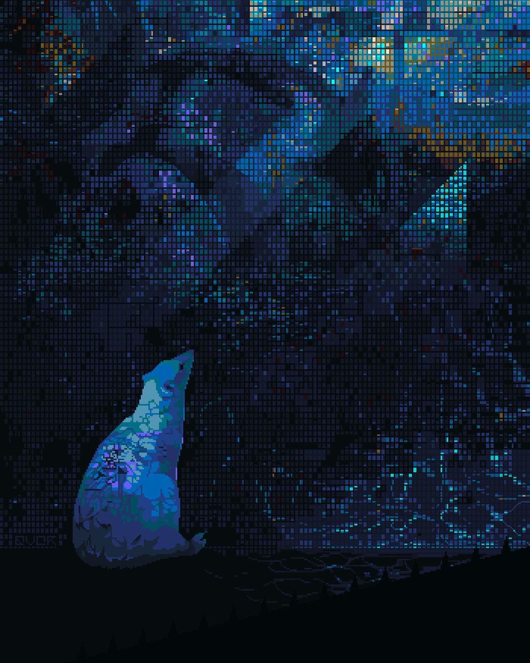Ilustración pixel art de un oso