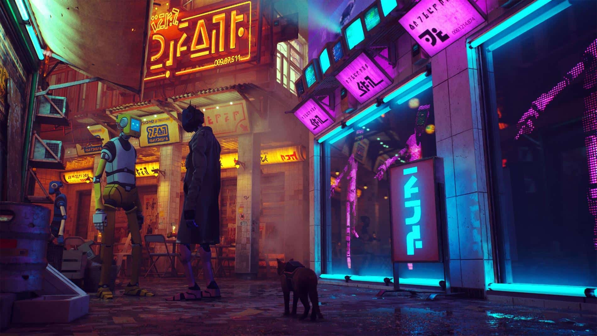 Captura de ciudad del videojuego Stray