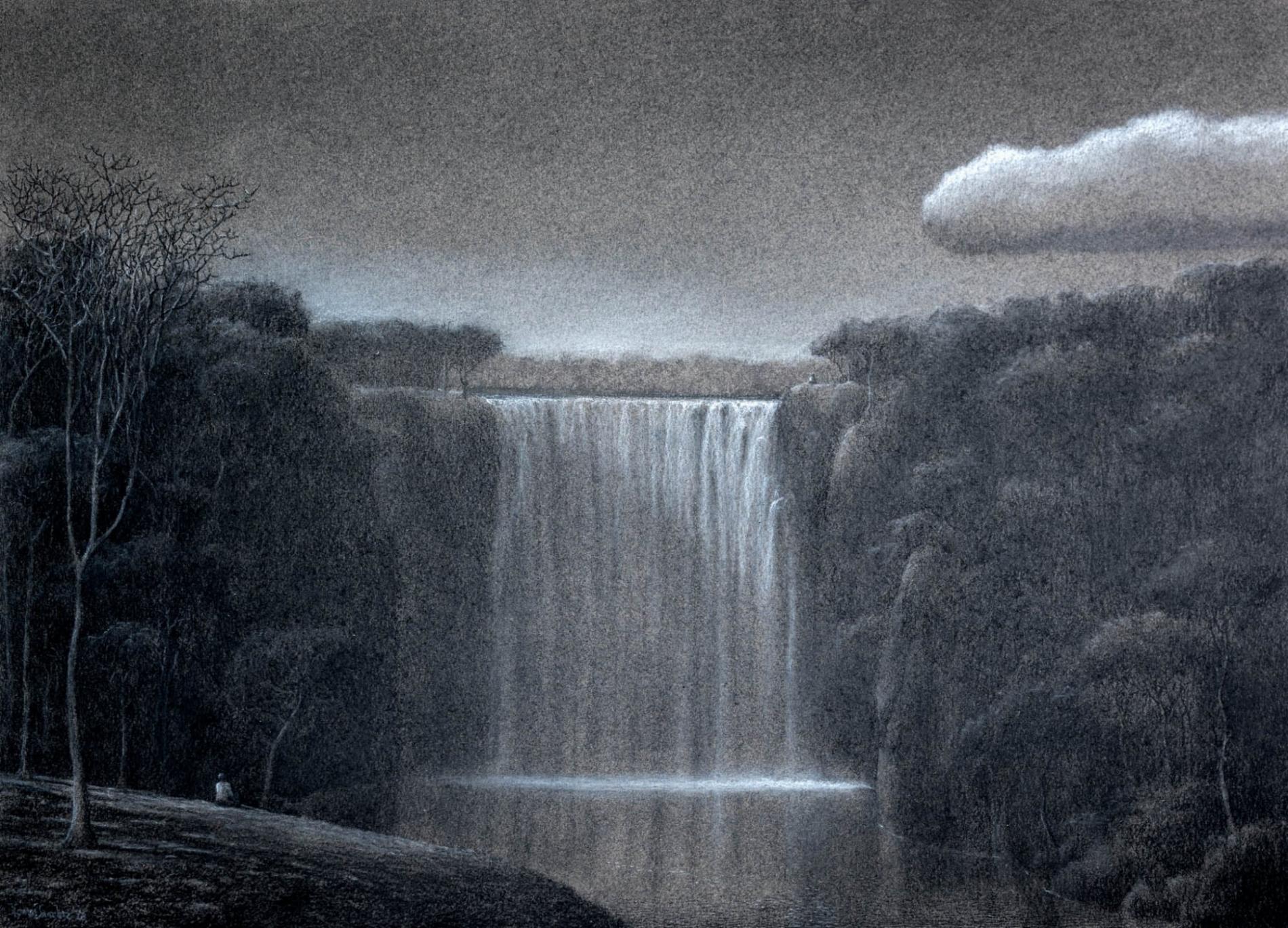 cascada tranuilizante en la obra meditaiva de tomas sanches artista paisajista