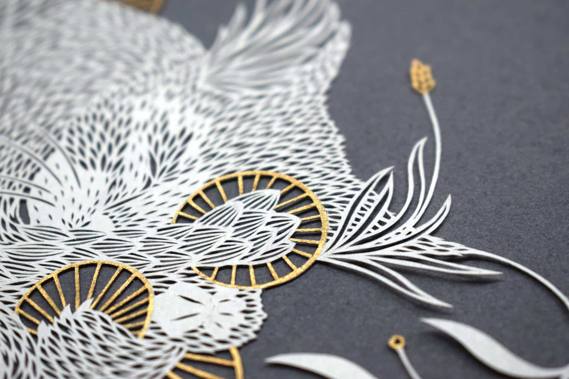 detalle de obra de papel cortado de la artista pippa dyrlaga