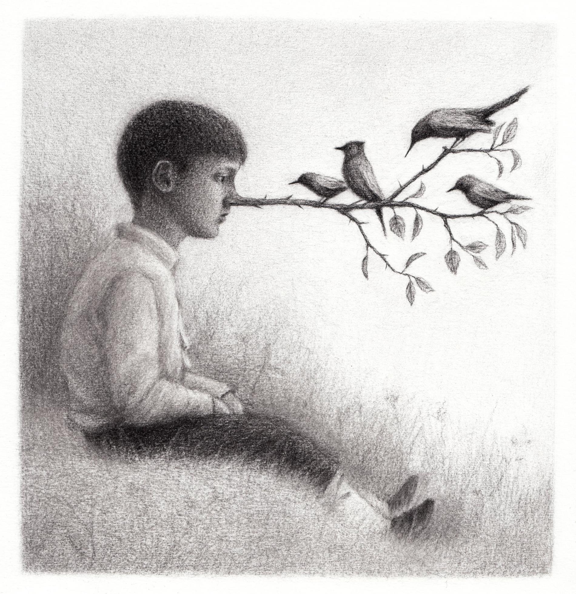 ilustracion en blanco y negro surreal pinocho