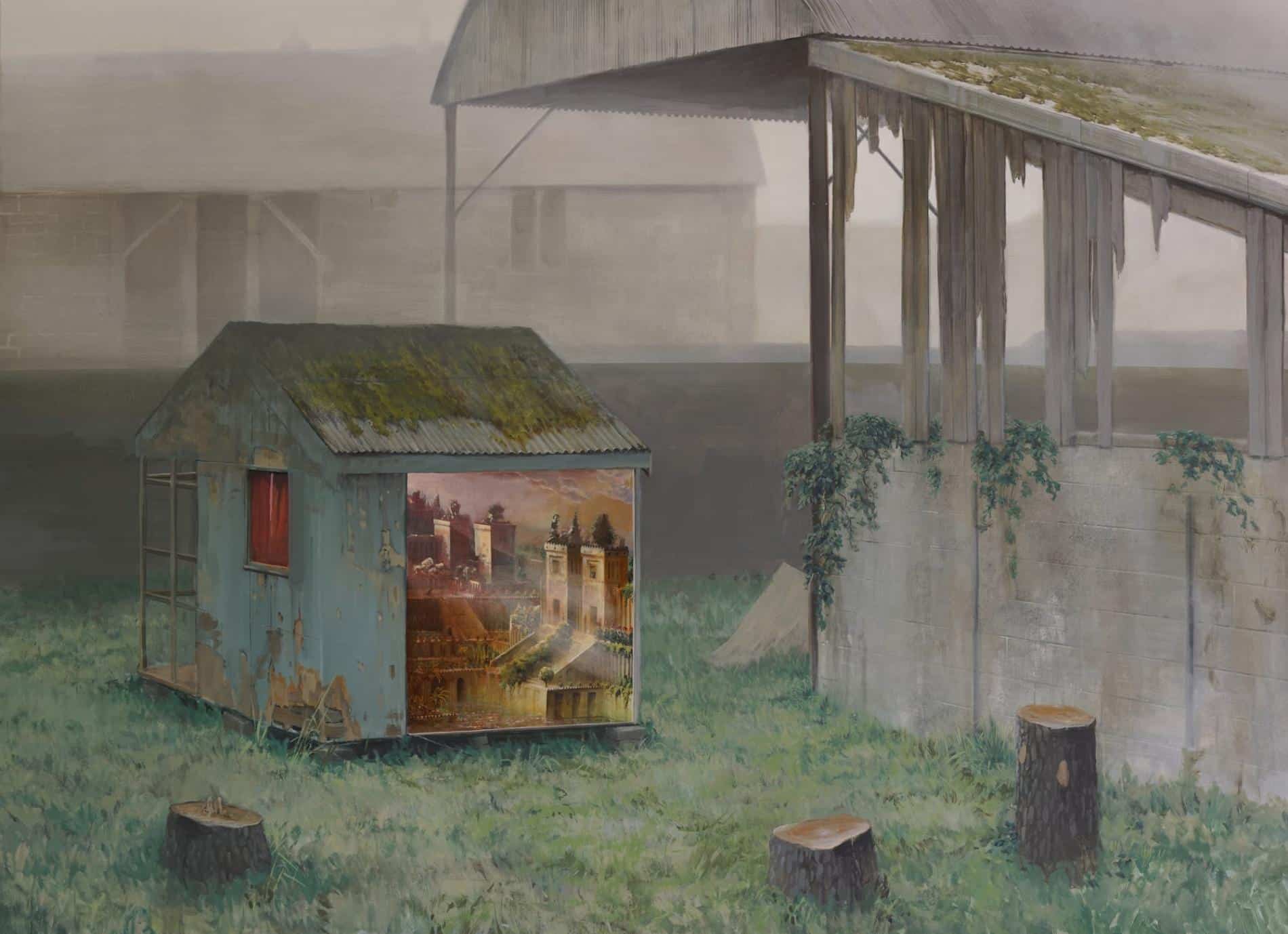 Pintura al oleo de una granja