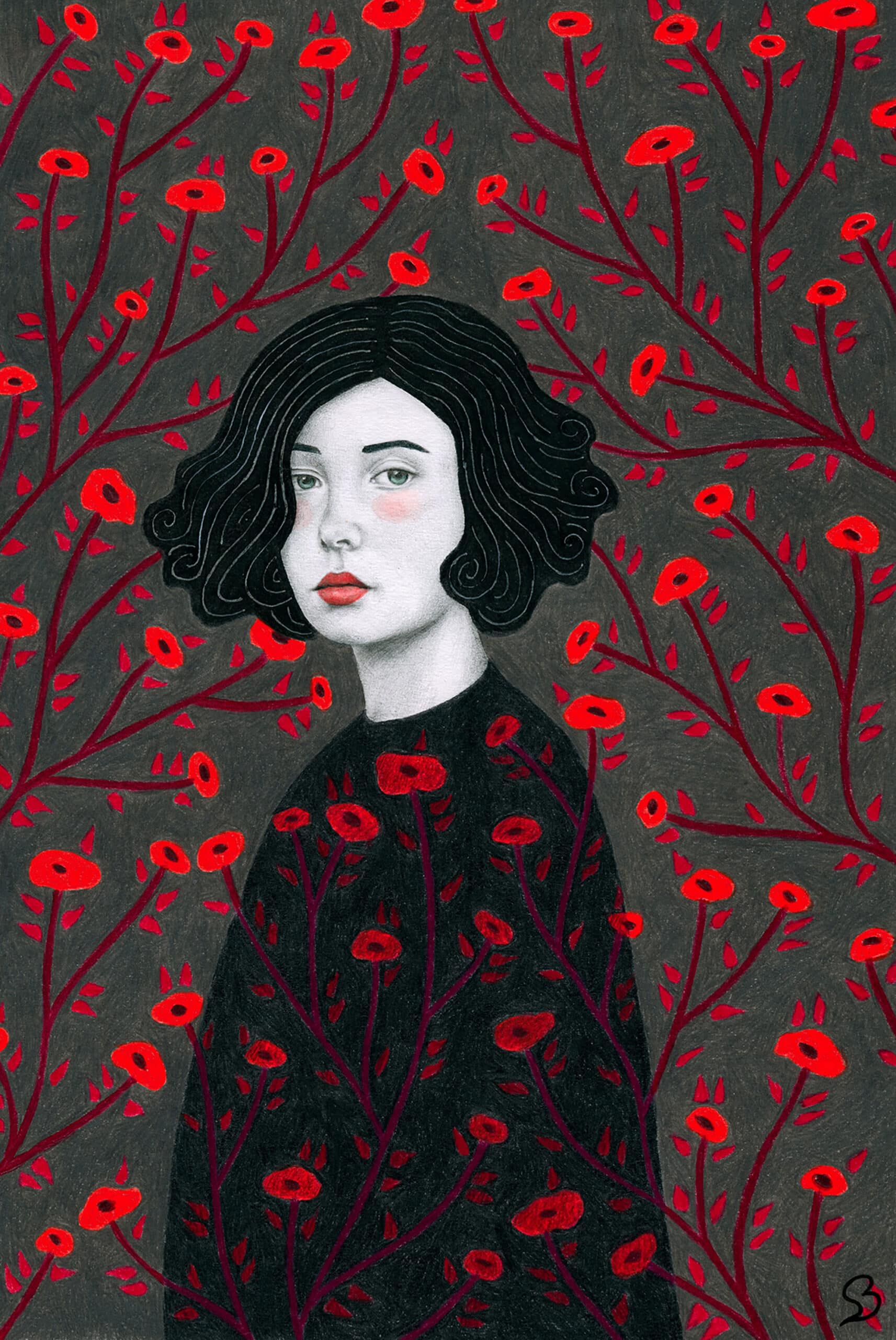 retrato de mujer que sse confunde con el fondo por sofia bonati
