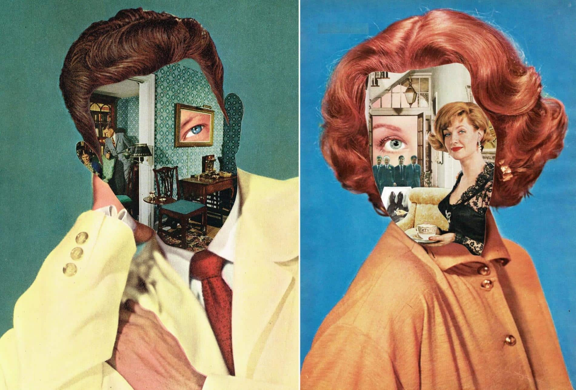 wheatcroft collage RETRO con recortes de revista y anuncios de los 70
