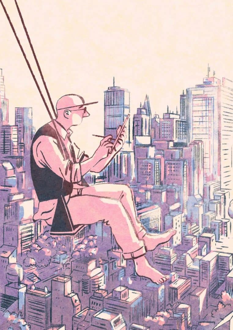 ilustracion luis mendo obrero colgado rascacielo onbra