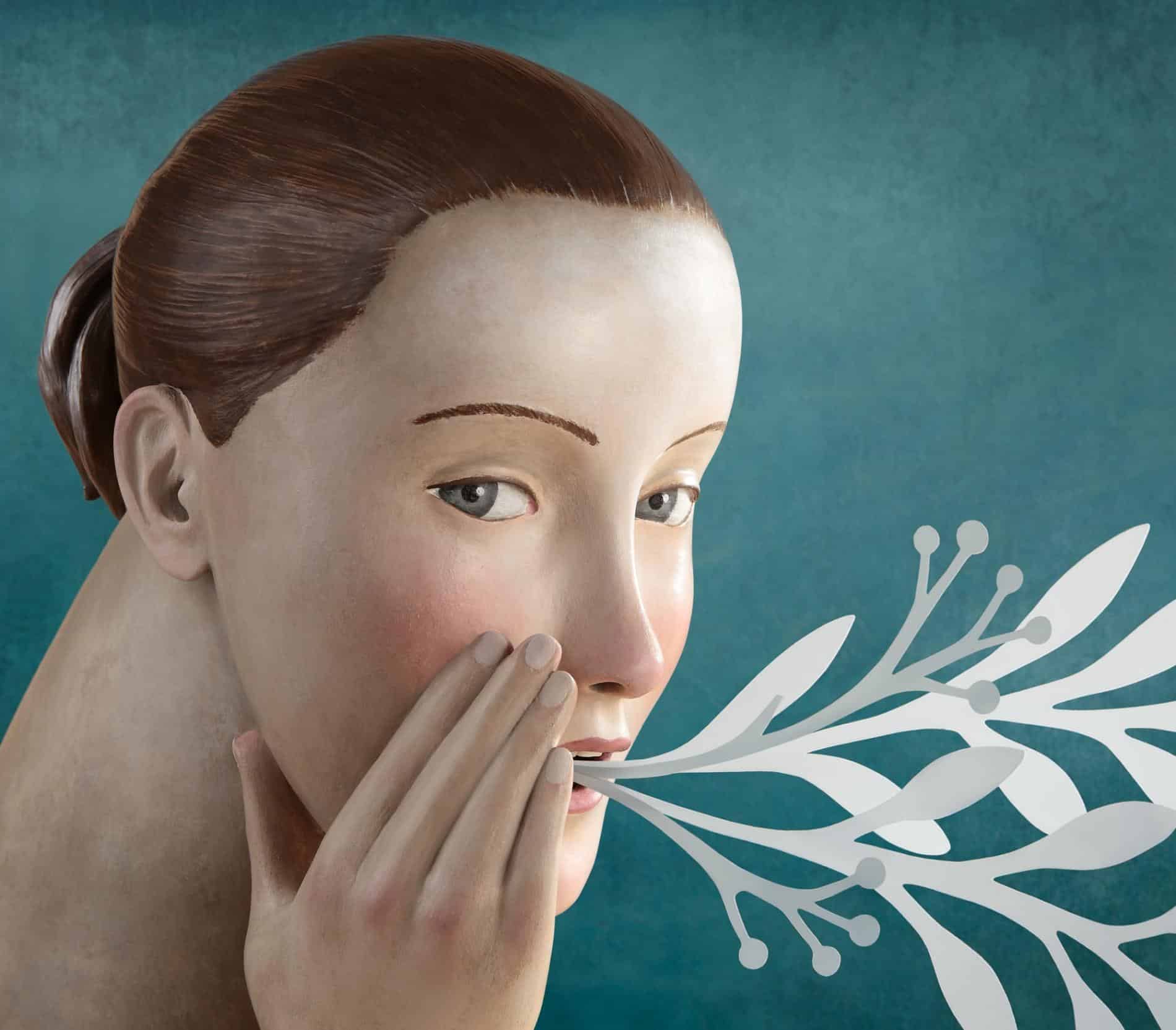 irma_gruenholz esculrura ilustracion cara follaje en boca