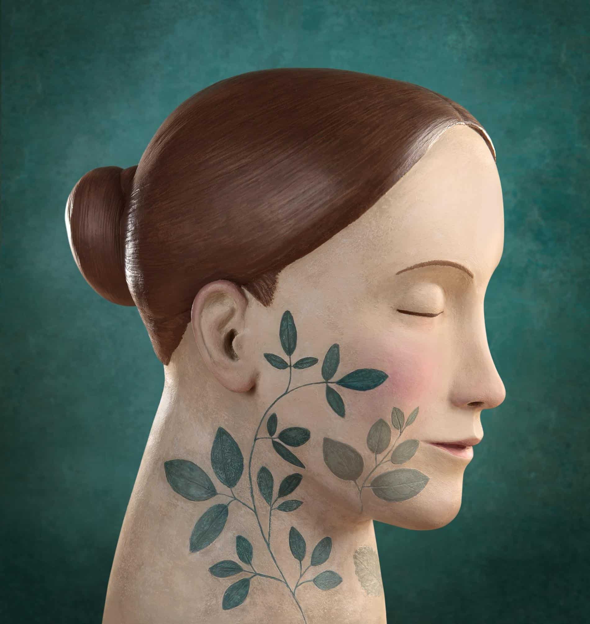 irma_gruenholz esculrura ilustracion cara follaje