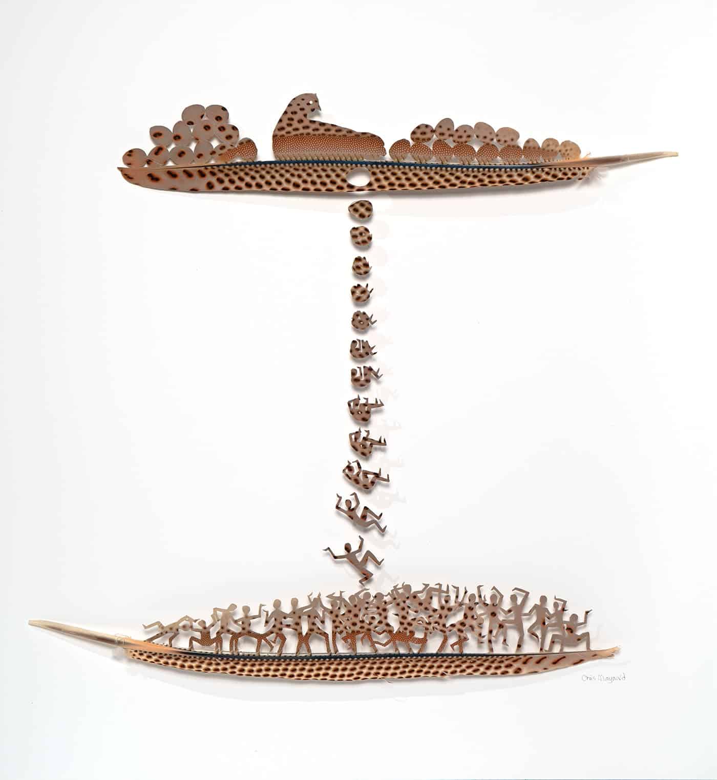 obras de arte sobre plumas, silueta de personas cayendo Chris Maynard