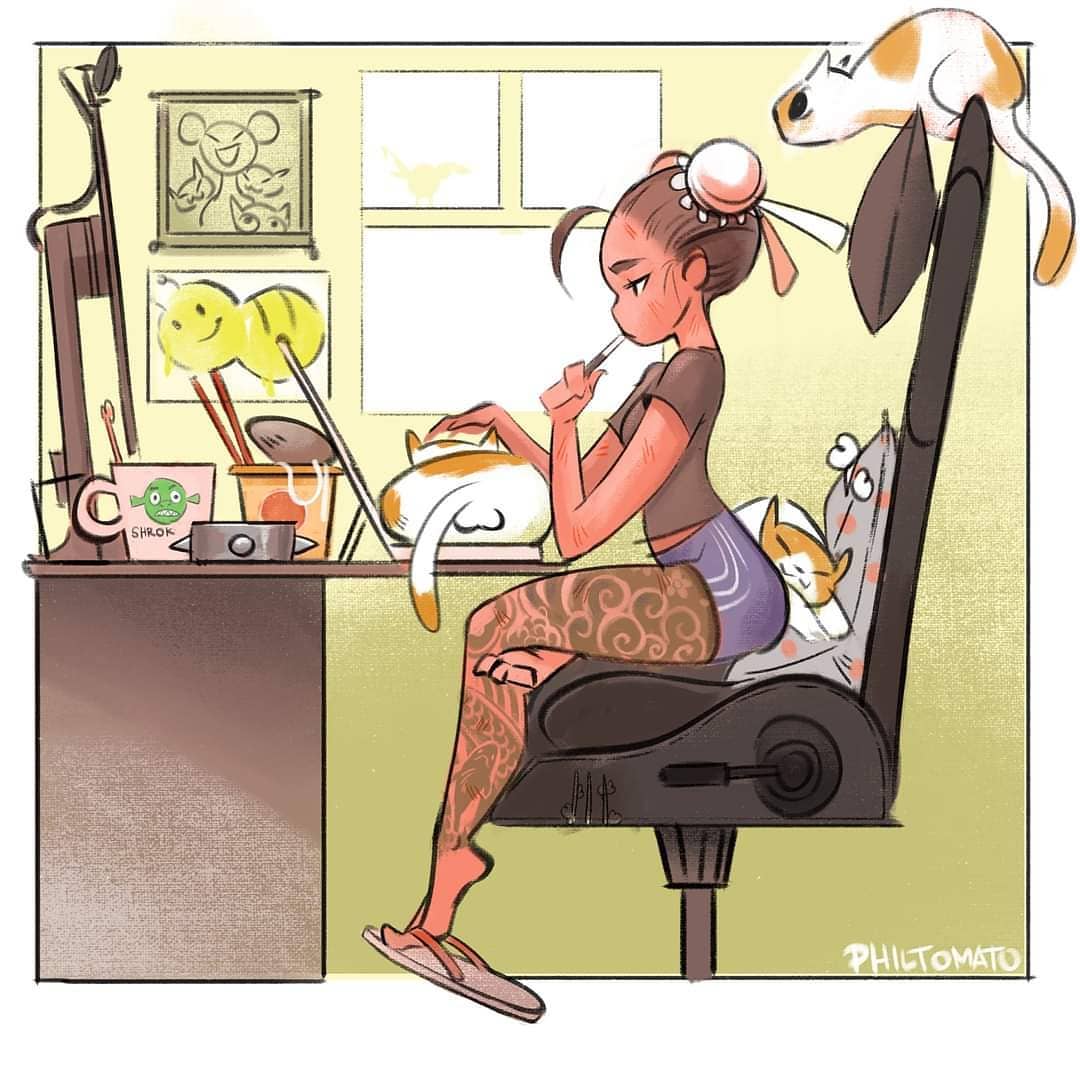quien es philtomato, ilustracion de chicas seductoras con gatos