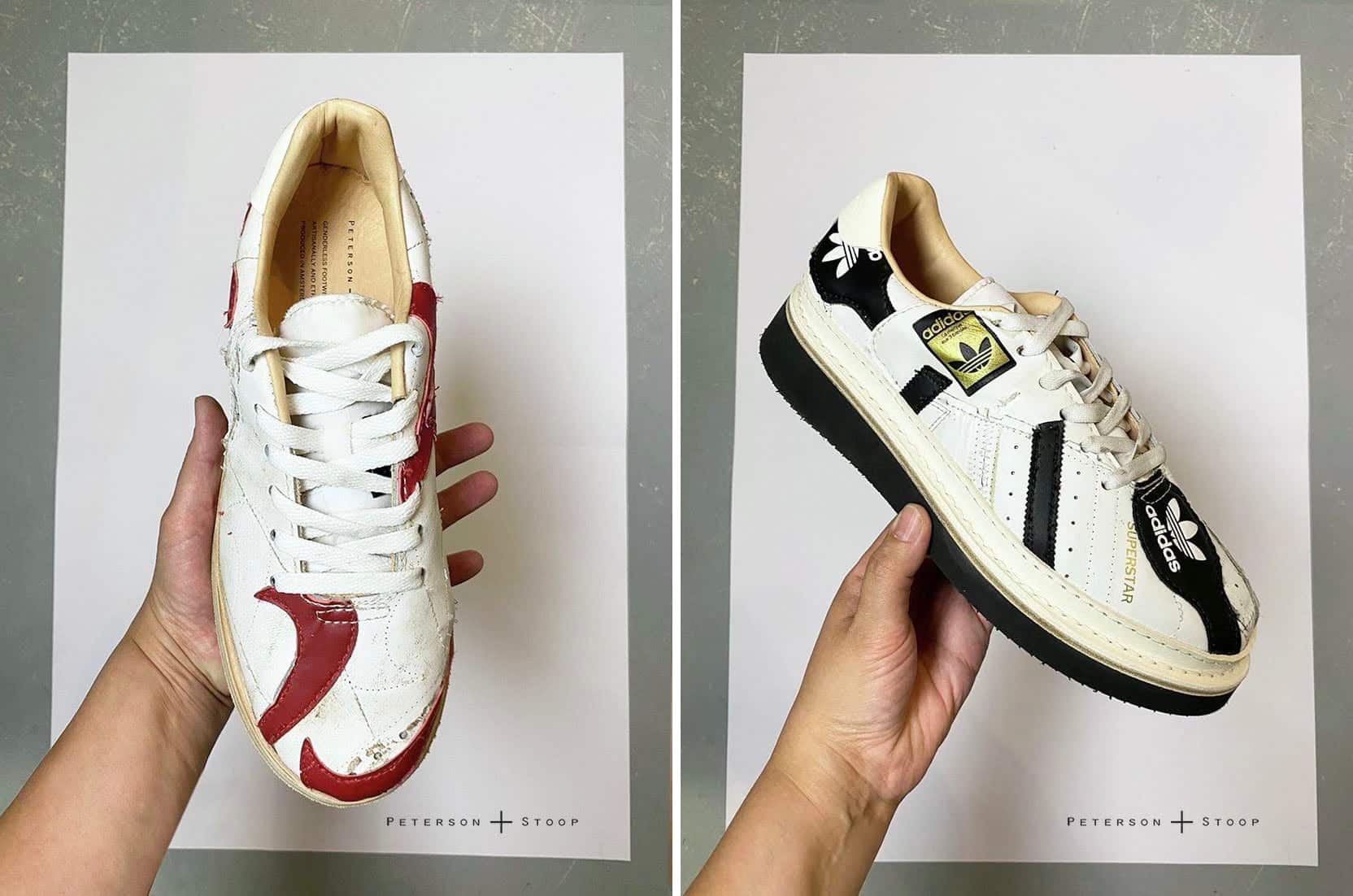 zapatillas sostenibles hechas con zapas viejas de adidas y nike por Peterson Stoop