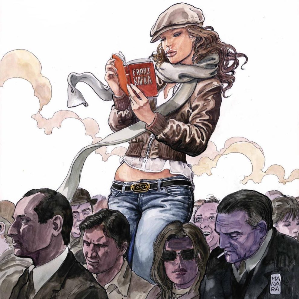 Dibujo de milo manara de una mujer leyendo