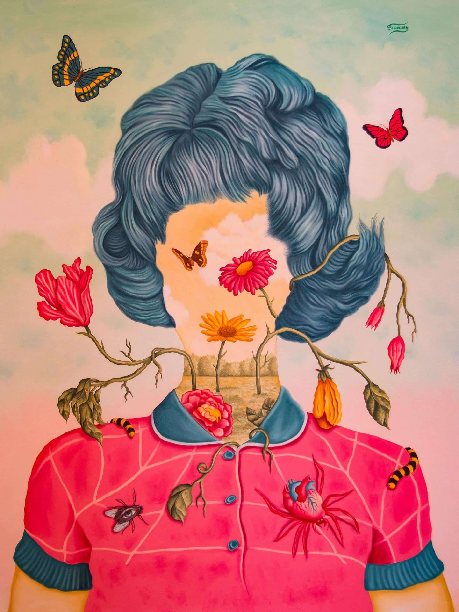 desretratos de daniel silveira, mujer pelo azul y flores