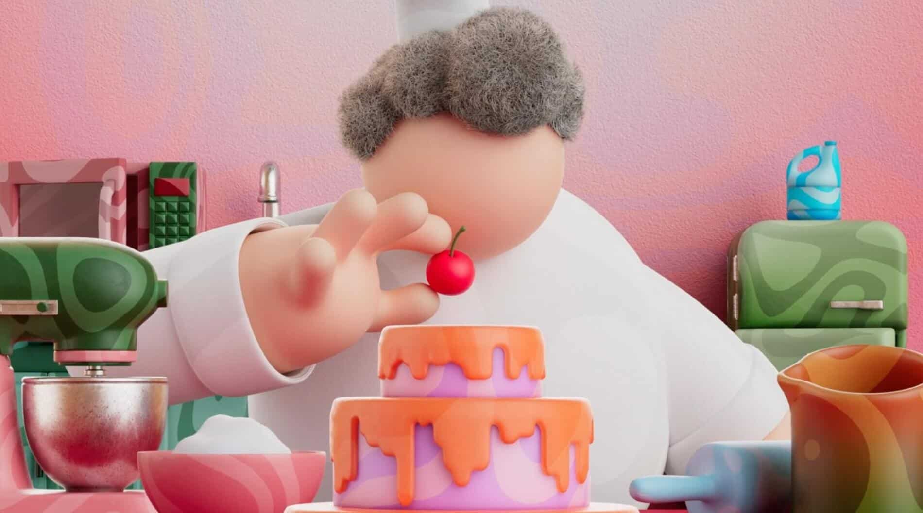 pass the ball cortometraje animado colaborativo, 3d hombre cereza