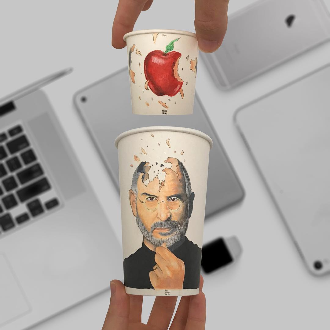 Berk Armagan artista viejero vasos de carton apple