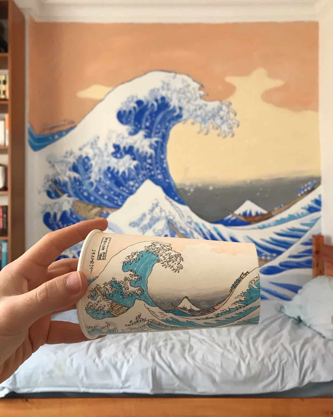 Berk Armagan artista viejero vasos de carton la ola