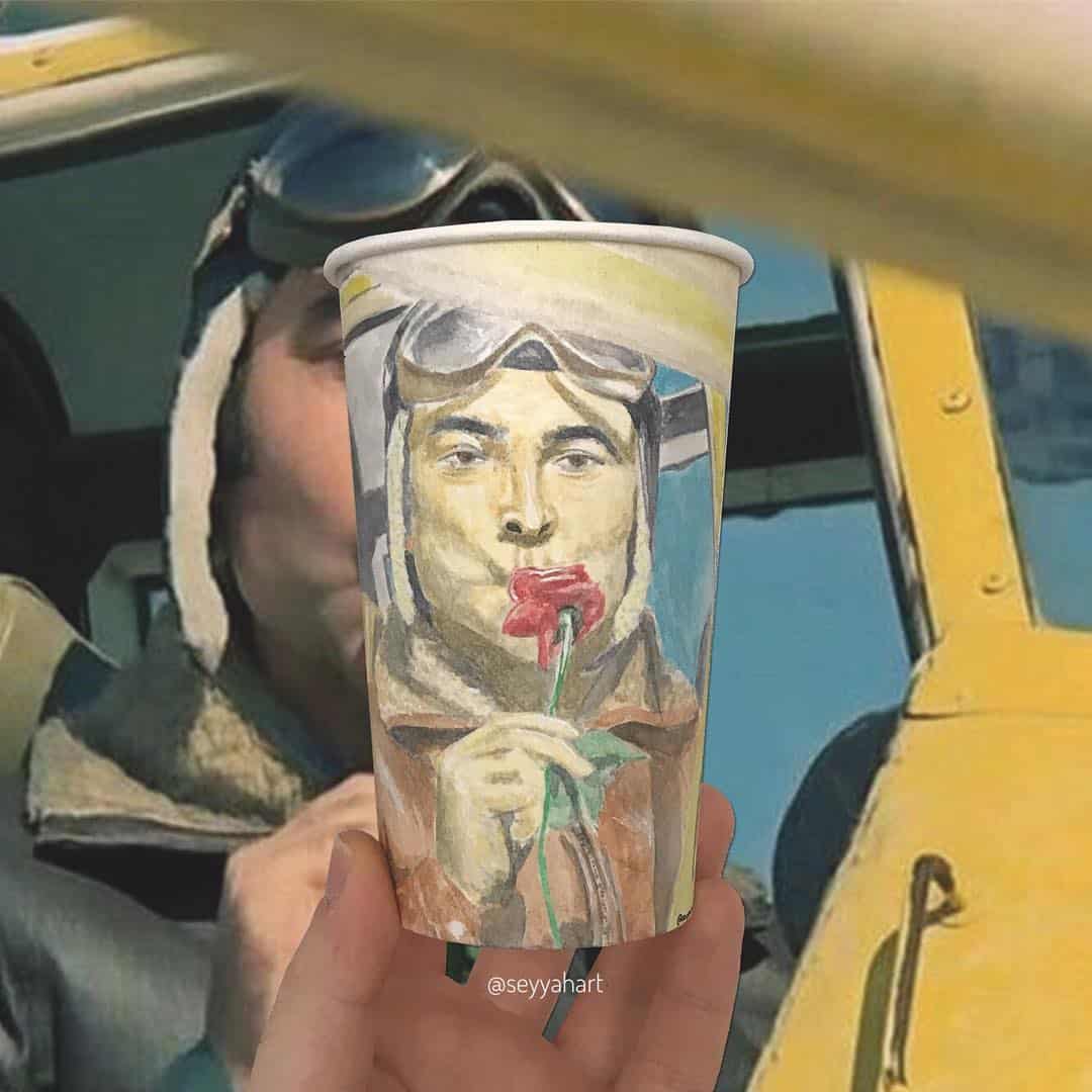 Berk Armagan artista viejero vasos de carton piloto retro